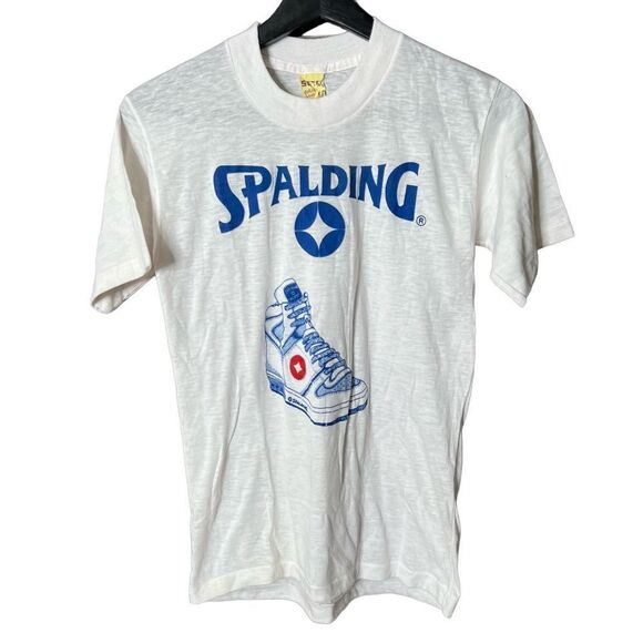 VTG 80s Spalding Shoe T Shirt Medium - Picture 1 of 4